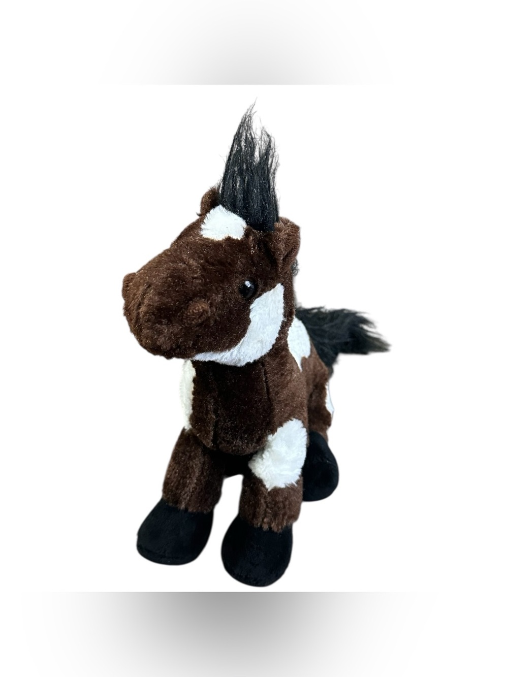 Ganz HM147 Pinto Horse Plush Brown White Stuffed Animal Black Mane Tail